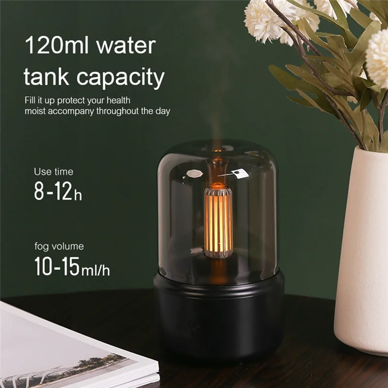 A59E-120ML Candlelight Aromas Diffuser USB Home Air Humidifier Cool Mist Maker Fogger Essential Oils LED Night Light