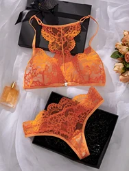 Women's Sexy Lingerie Soft Back Suit Lace front clasp bra top Sexy Bra & Briefs Set Unpadded Transparent Brassiere Intimates