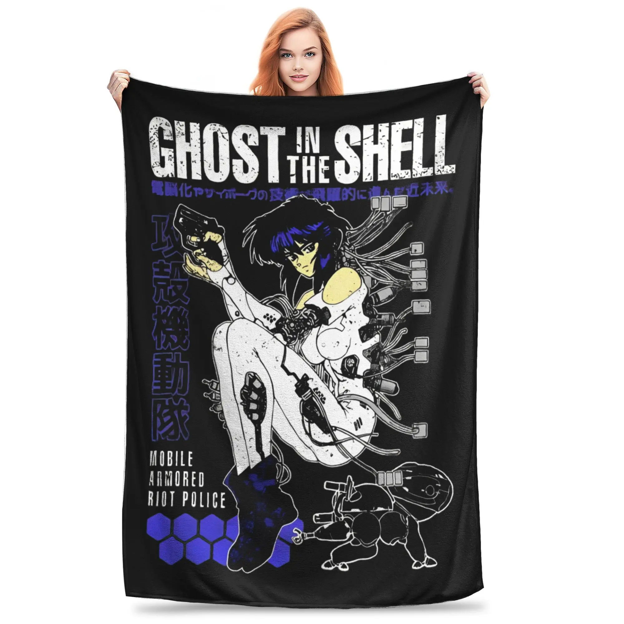 Super Soft Motoko Kusanagi Ghost in the Shell Throw Blanket Premium Fleece Flannel Lightweight Anime The Major Bed Blanket Cozy