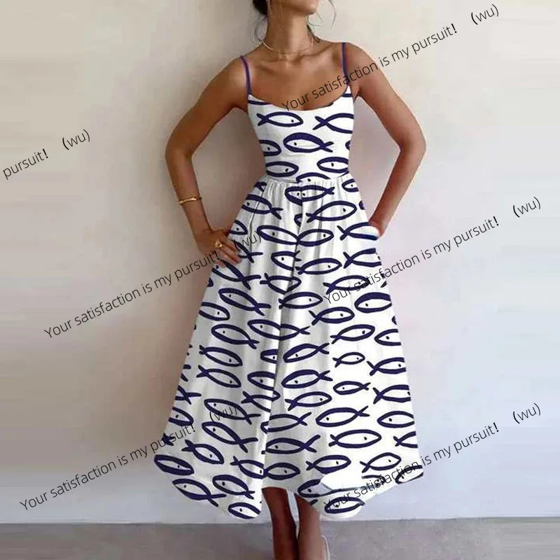 

ZOCI-Женское модное платье с плиссированной талией и маятниковым принтом на подтяжках