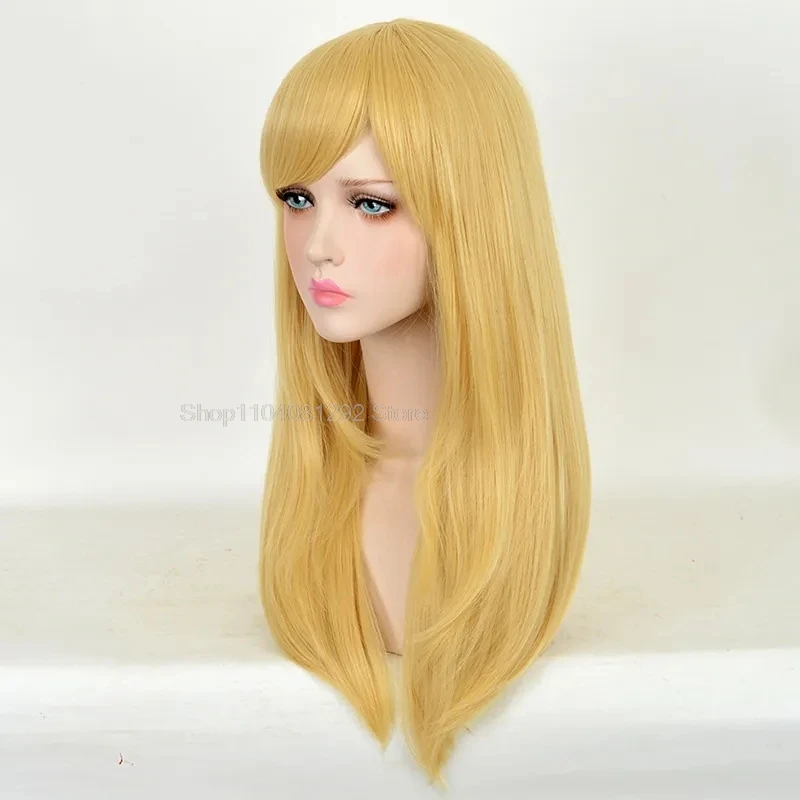 60CM Alice Yellow Golden Cosplay Wig Straight Long Synthetic Hair Costume Party Halloween Wigs Headwear In Wonderland