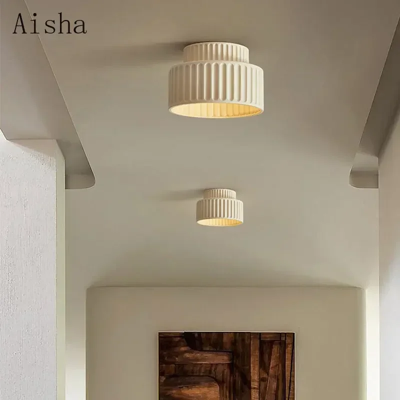 Lámpara de techo para balcón wabi-sabi de estilo japonés, luz de techo para pasillo, dormitorio, guardarropa, iluminación de diseño nórdico crema