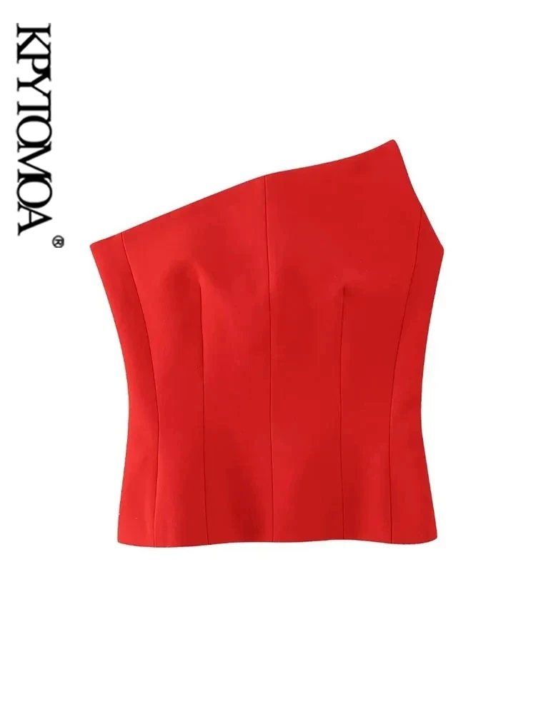 KPYTOMOA-top Bustier asimmetrico da donna, senza schienale, cerniera laterale, Camis femminile, moda Sexy