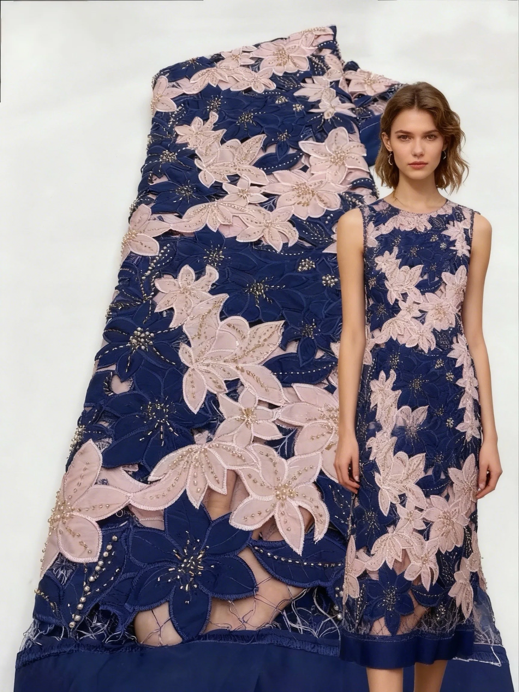 

Nigerian Milk Silk Lace Fabric African Cord Lace Fabric 2026 High Quality Water Soluble Beaded Lace Material For Wedding Sewing