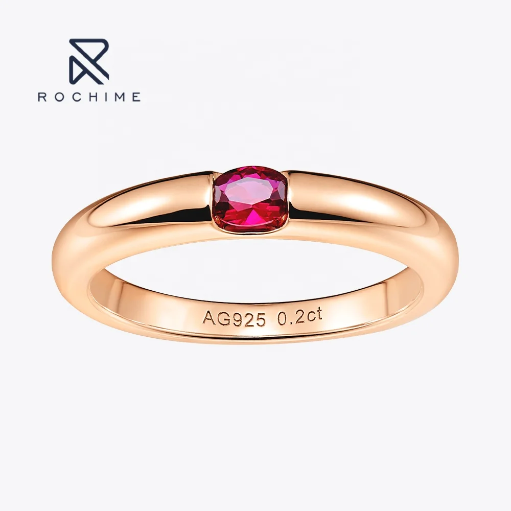 

N Rochime Ins Style Oval Cut Single Gemstone Ruby Ring Band 925 Sterling Silver Jewelry For Women