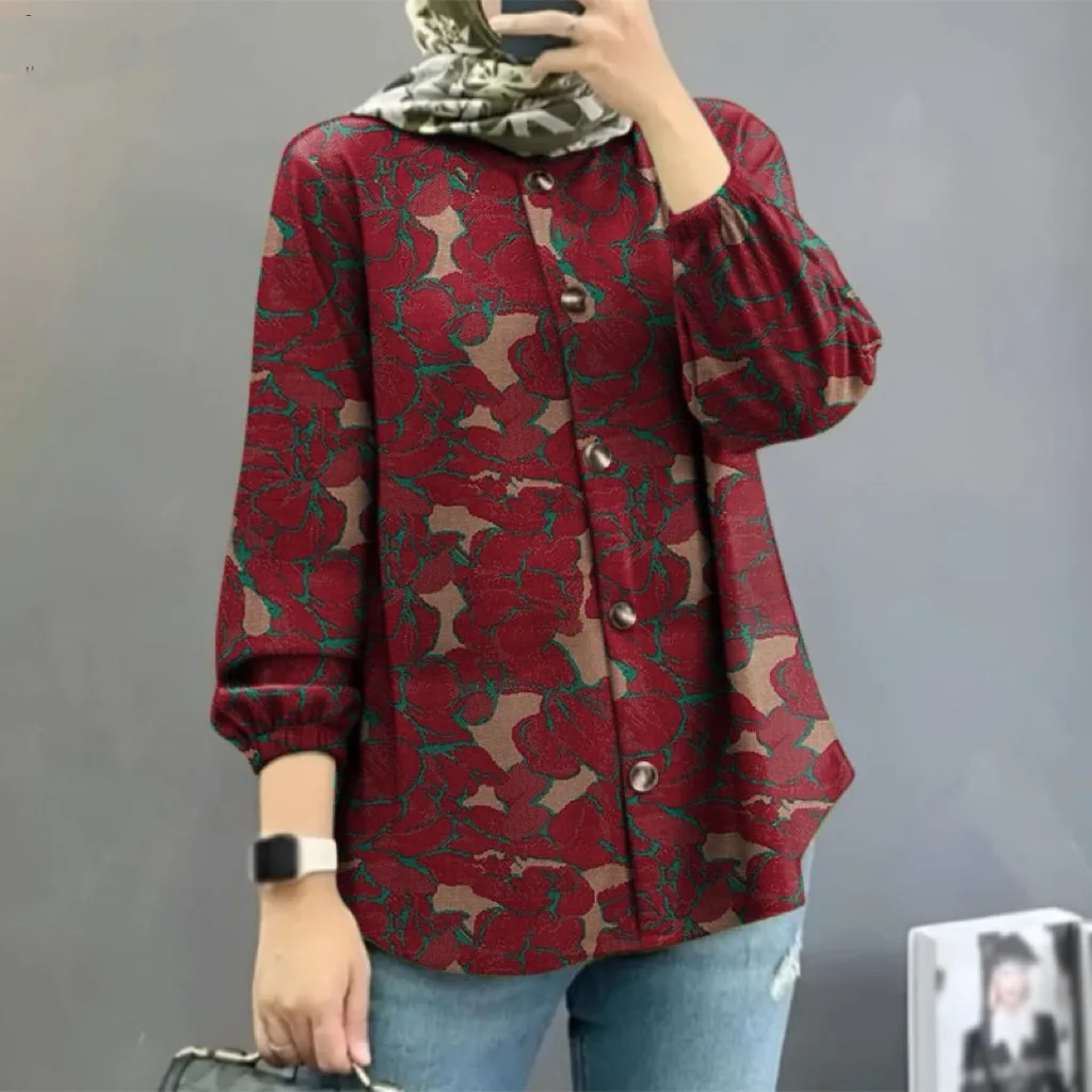 Faionable الأزهار المرأة irt فقاعة Sve طويل Sve عبر الحدود الشرق الأوسط ماليزيا جديد Sle Ele رداء علوي غير رسمي