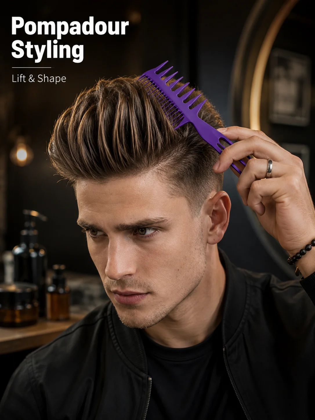 Professional Men's Plastic Hair Comb Set  Big Back Comb for Thick Hair, Fish Bone Detangling Comb, Barber Styling Comb for Pompadour & Oil Hair, Art Painting Comb for Salon & Home Use, Durable Unbreakable Grooming Tool