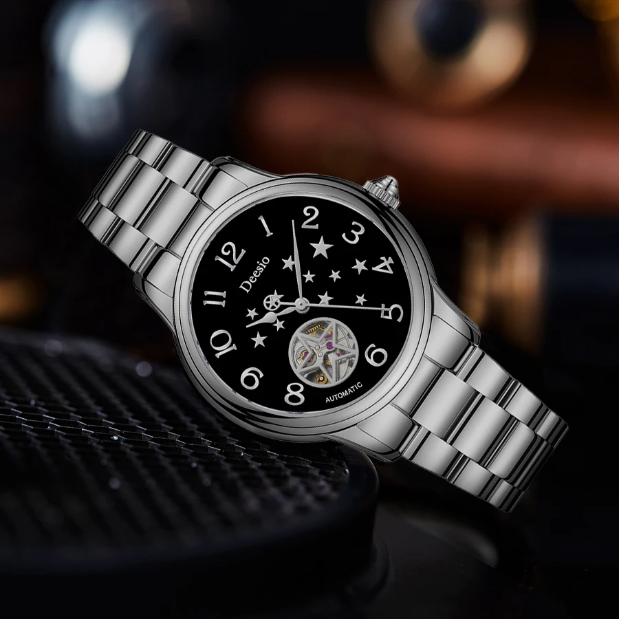 Deesio E8001B Star Design Automatic Watch Women Top Band Luxury Mechanical Watches Ladies Hollow Fashion Wristwatch Clock Gifts