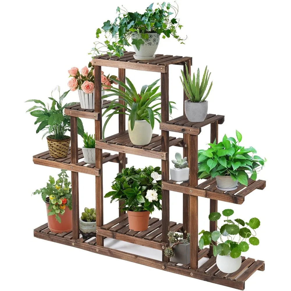 

6-Tier Multifunctional Wood Flower Stand, Shelf Holder for Multiple Plants, Freestanding Plant Rack for Garden, Patio