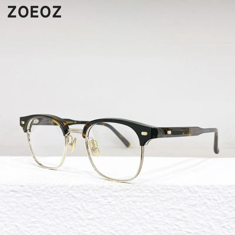 

Japanese vintage square glasses myopia men Eyebrow frame half frame women Prescription glasses Available Anti Blue Light lens