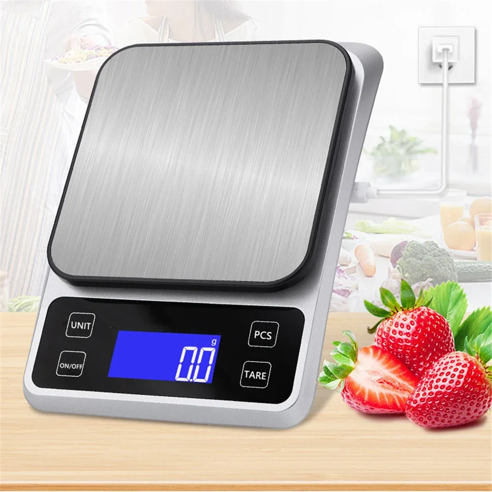 Digital Kitchen Scale 10KG/1g 5KG/0.1g Smart Electronic Food Scale,Stainless Steel for Baking Cooking Rechargeable with Counting