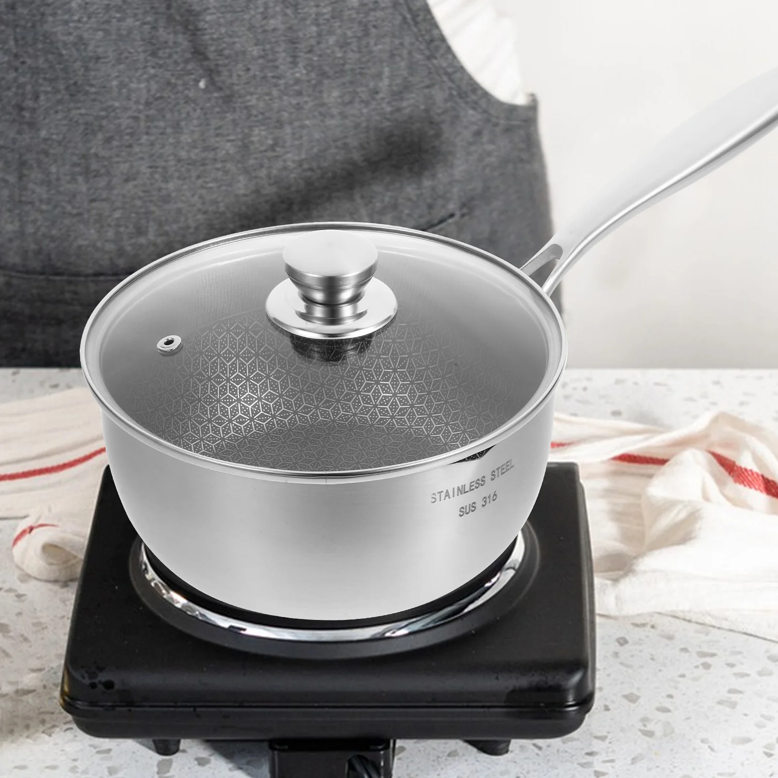

Honeycomb Non-Stick Sauce Pan Thickened Bottom Multifunctional Cooking For Frying Boiling Steaming Kitchen Gadget Household