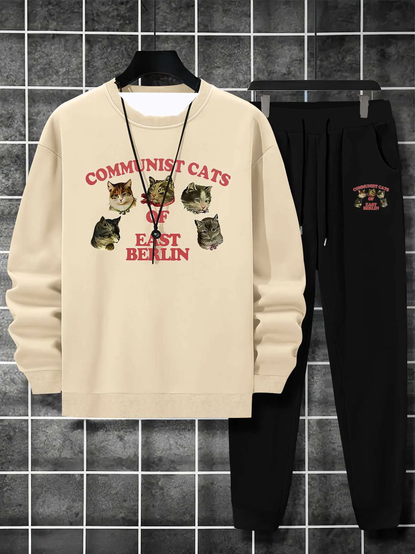 

Autumn/Winter New Y2K Men's Sports Set with 3D Printed Cat, Fashionable and Suitable for Men's Street Leisure Daily 2-piece Set