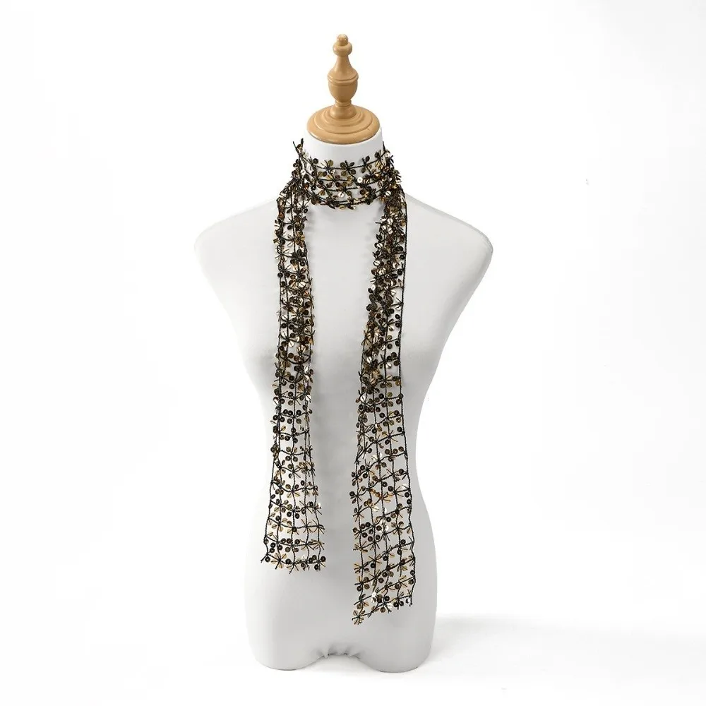 Shiny Sequins Sequin Scarf Tassel Hollow Belly Dancing Scarf Glitter Embellished Multicolor Waist Chain Girl