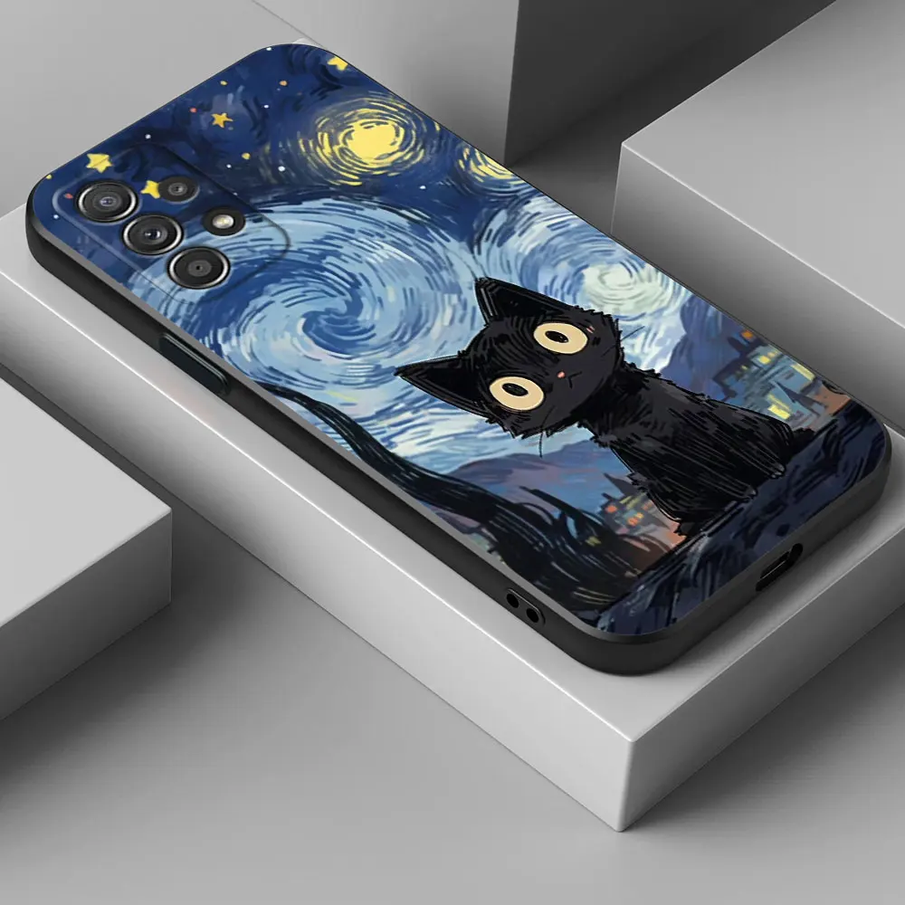 Cat Van Gogh Starry Sky For Samsung Galaxy A55 Case A54 A52S A53 5G A51 A34 A35 A33 A32 A50 A72 A71 A30 A7 2018 Cases Soft Cover