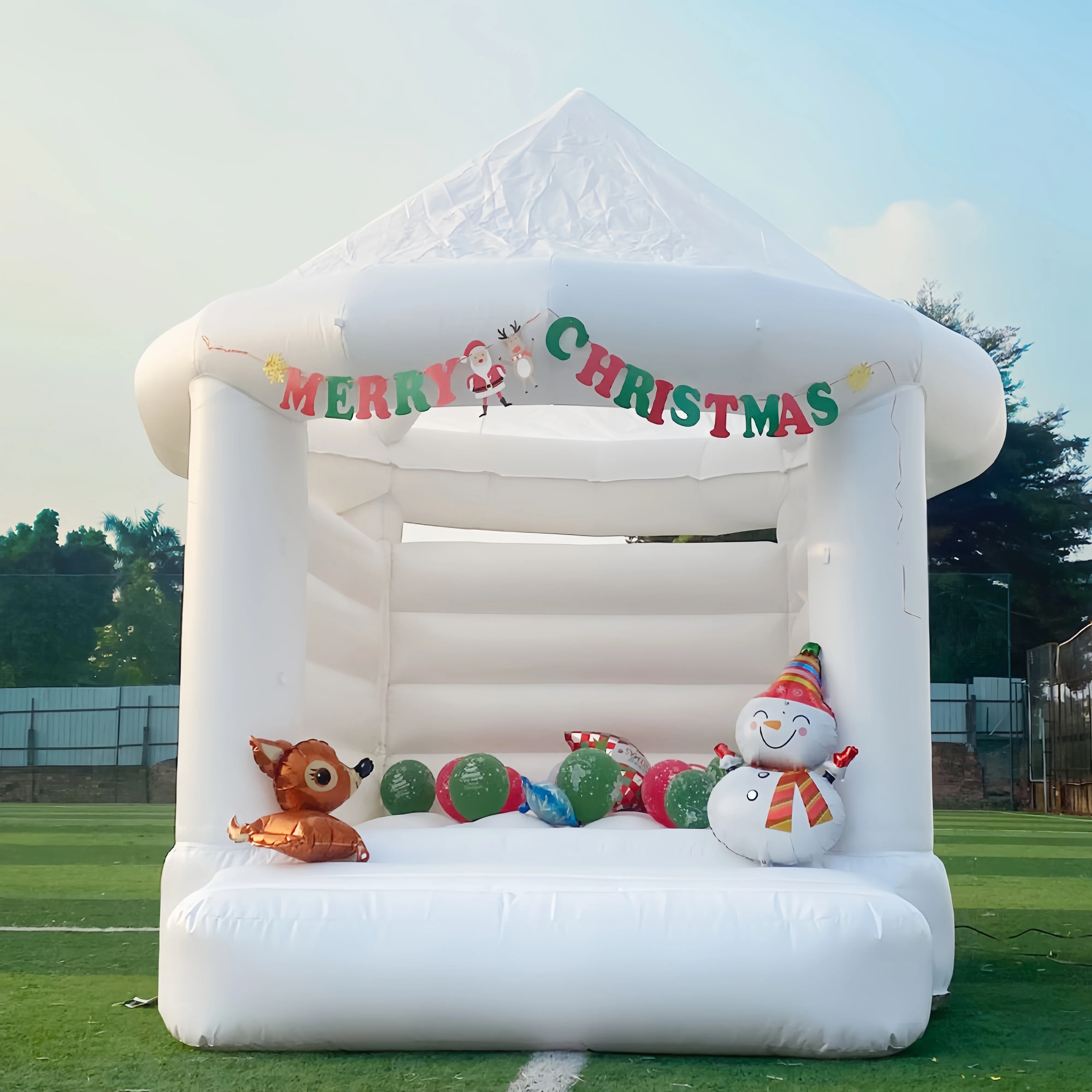 

White Inflatable Bounce Castle, Commercial Grade PVC Children Bounce House with Blower for Birthday Wedding Festival Yard Party