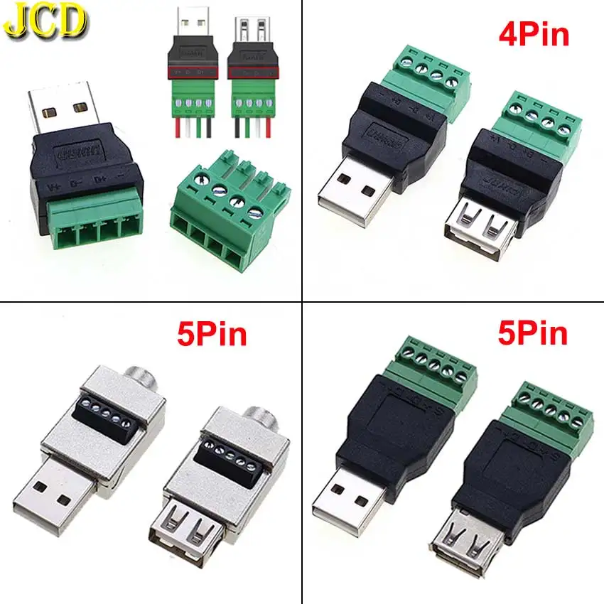 Conector usb 2.0 para evitar plugues de soldagem, usb tipo a macho fêmea para 4 pinos 5 pinos parafuso terminal soquete adaptador para computador tv