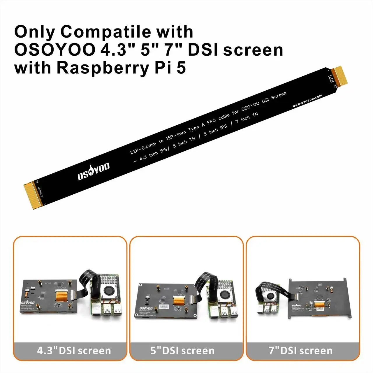 OSOYOO 15 Pin interfaccia passo 1.0mm e l'altra estremità è 22 Pin 0.5mm interfaccia per Raspberry Pi 5 con schermo OSOYOO DSI