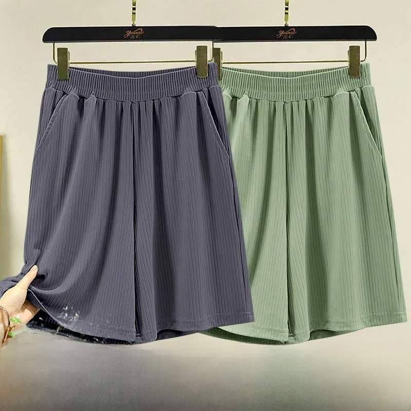 

Летние женские брюки из ледяного шелка с высокой талией, тонкие, широкие, свободные, повседневные, драпирующиеся, средней длины, в корейском стиле