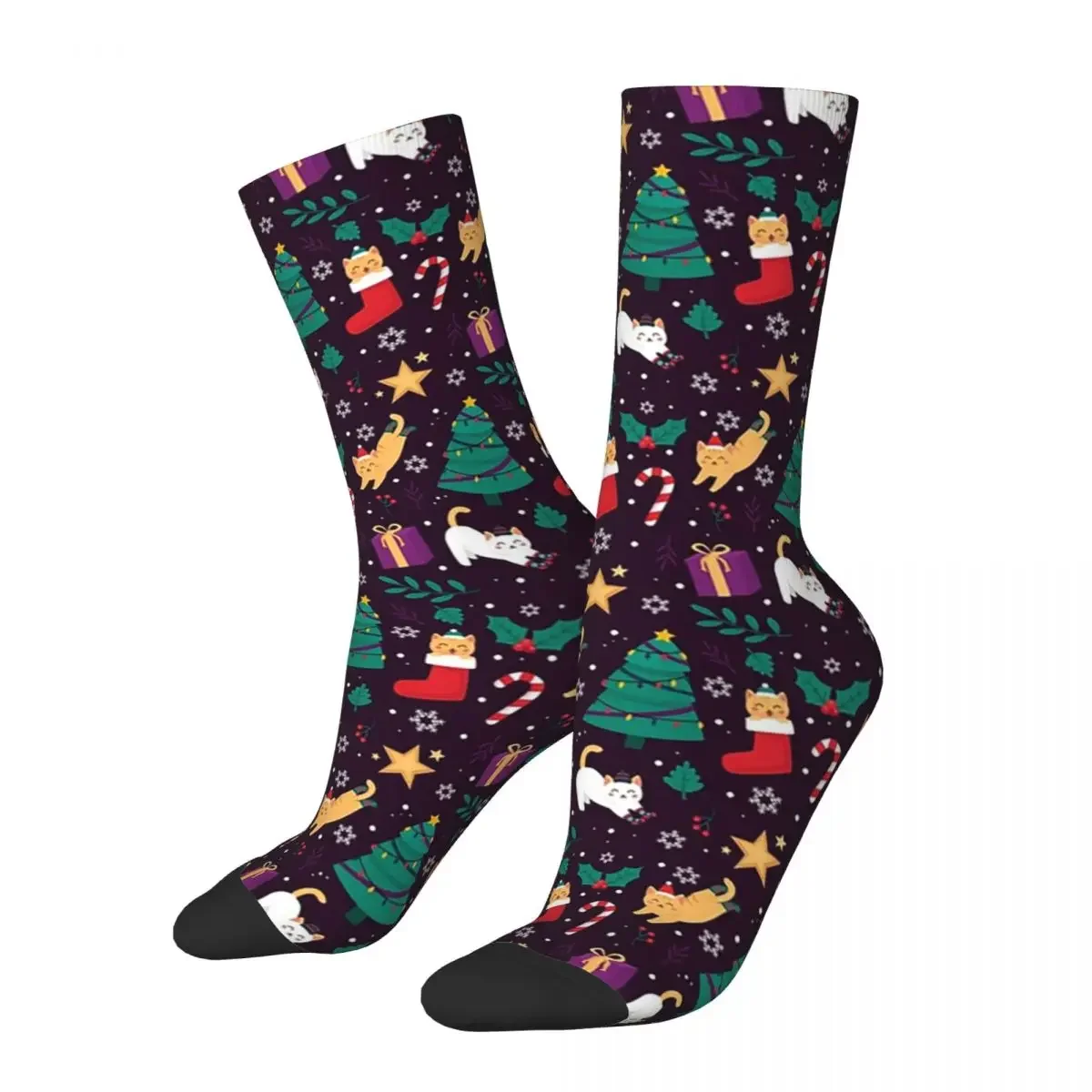 Cute Cats Christmas Tree Pattern Socks Harajuku Super Soft Stockings All Season Long Socks Accessories for Man's Woman's Gifts