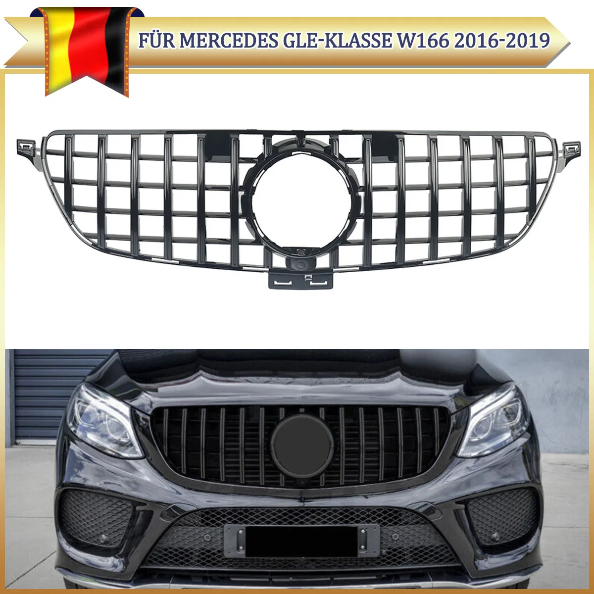 

GT Style Racing Grille Glossy Black For Mercedes Benz W166 2015-2019 GLE350 GLE400 GLE43 Front Hood Grills Magickit