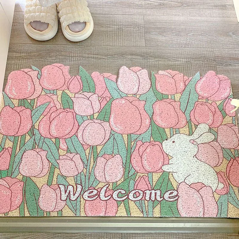 Welcome Rabbit Entrance Doormat Anti-slip PVC Floor Mats Croppable Entry Porch Hallway Entryway Home Decor Dust Removal Carpet