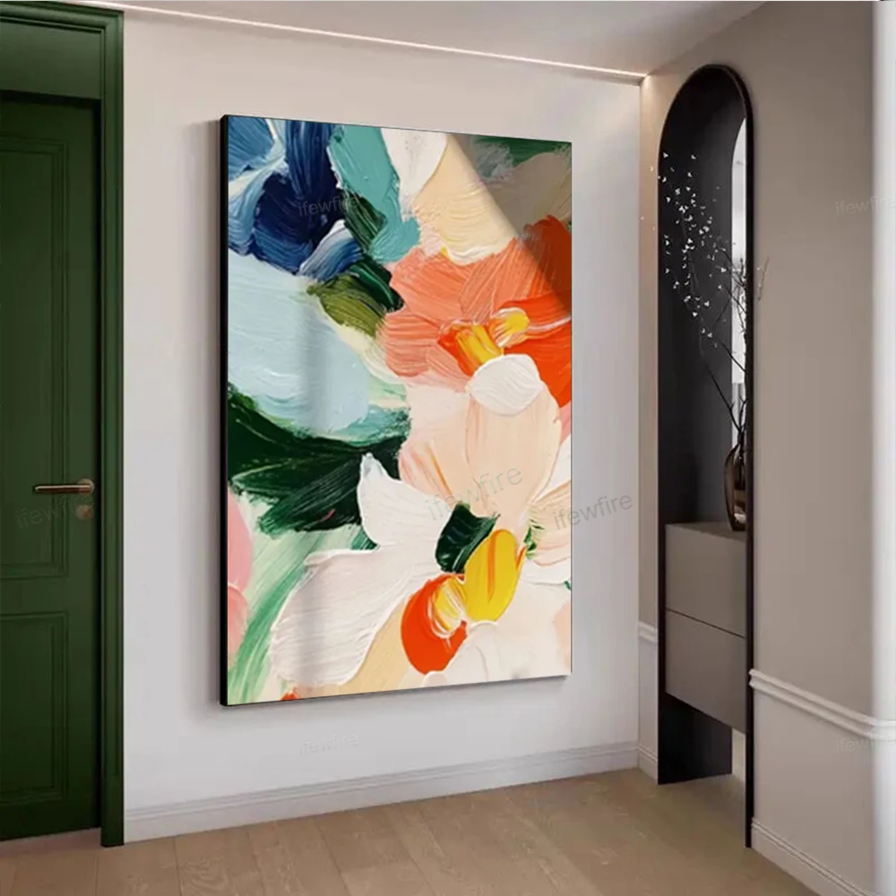 

Pop Hand Painted Abstract Flowers Art Oil Painting on Canvas Vertical Wall Art Pictures Modern Painting for Live Room Home Decor