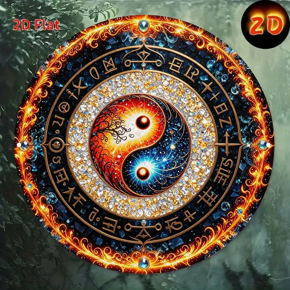 CIFBUY Mystical Yin Yang Tai Chi Flame Rune Aluminum Wall Art Waterproof Wear Resistant for Home Bar Restaurant Living Room Deco