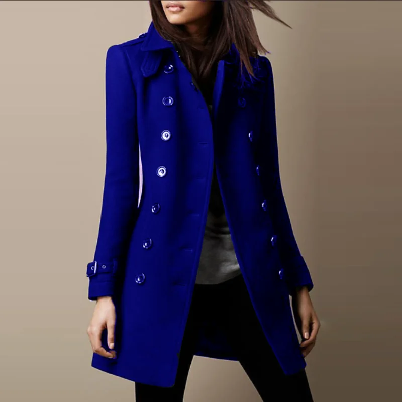 Streetwear Women Jackets Lined Double-breasted Ladies Loose Wool Overcoat Elegant Lapel Solid Pocketed Coats For Autumn Winter