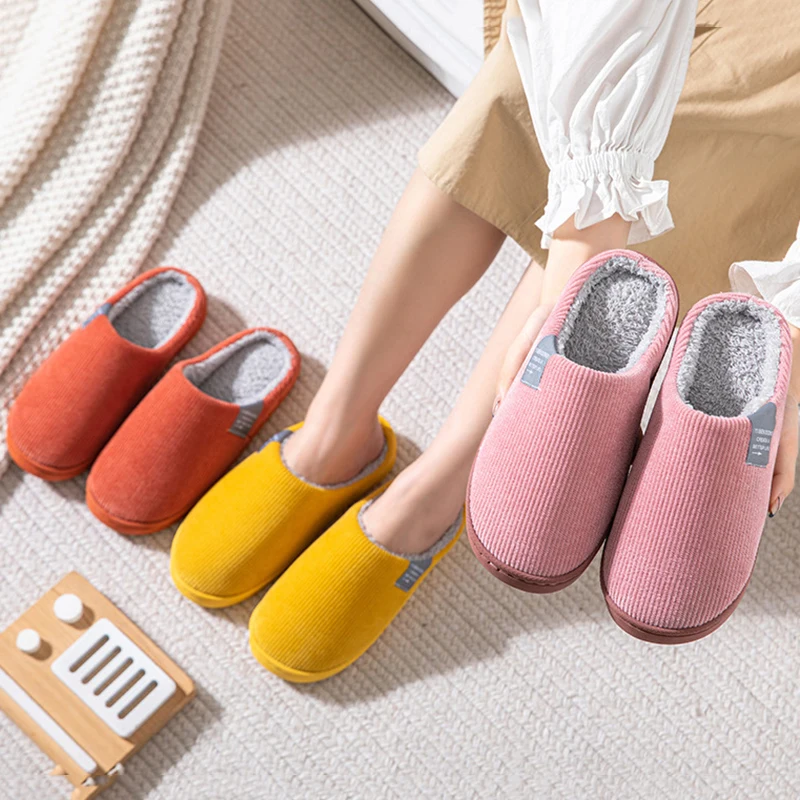 Winter Unisex Women Men Plush Slippers Warm Couple's Non-slip House Thick Soft Bottom Slides Indoor Bedroom Home Cotton Shoes