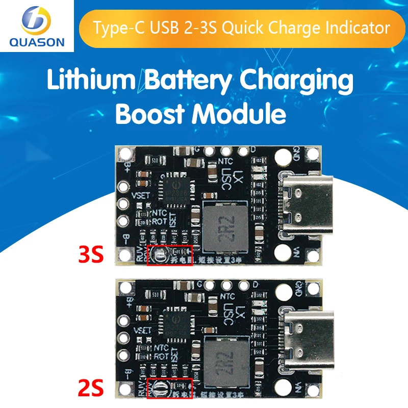 Type-C USB 2/3S BMS 15W 8.4V 12.6V 1.5A Lithium Battery Charging Boost Module With Balanced Support Fast Charge With Indicator