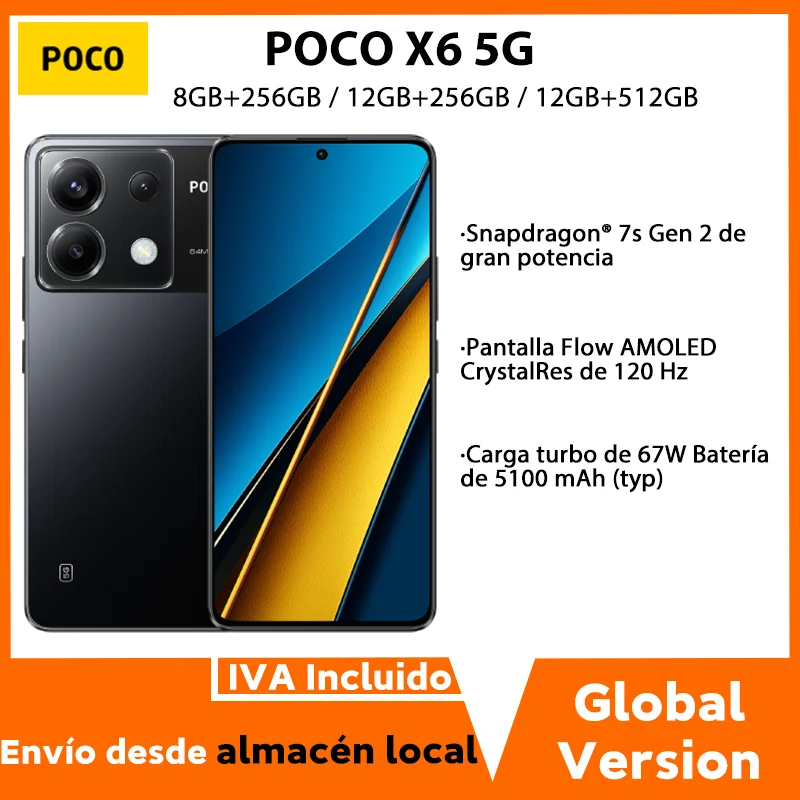 Global Version Poco X6 5G Snapdragon® 7s Gen 2 CrystalRes 120Hz FIow AMOLED 64MP Triple Camera with OIS 67W Turbo Charging