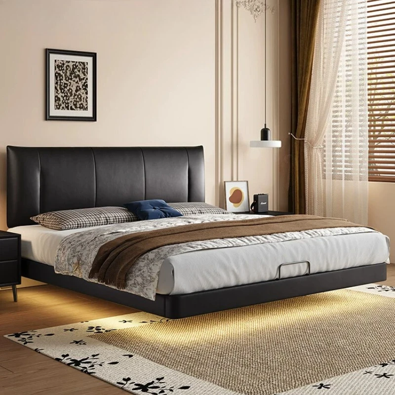 Luxury modern ultra thin bedside leather suspension double bed 2 people bedroom beds and bed frames 150x200 180x200cm furniture