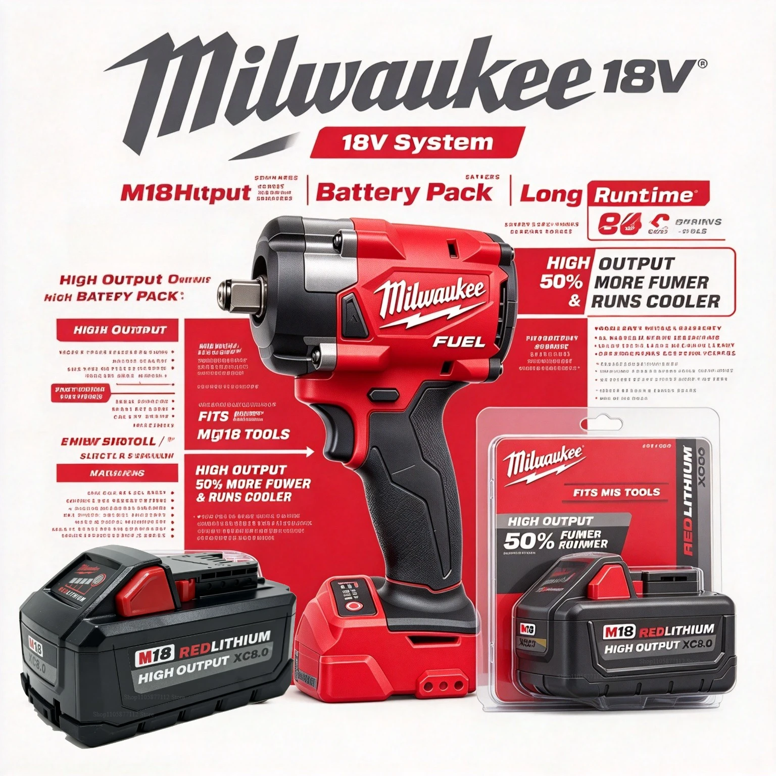 NEW Milwaukee M18 18V 8.0Ah Battery Compatible FIW212 Impact Drill Smart BMS Protection for Home and Industrial Drilling Work