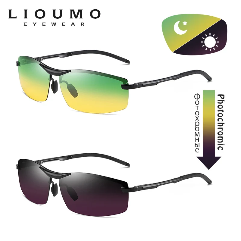 LIOUMO Rimless Photochromic Day Night Vision Glasses For Driving Polarized Sunglasses Men Women Chameleon Goggle UV400 zonnebril