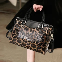 Genuine Leather Leopard Print Women's Bag 2024 New Fashion Women Handbag Versatile Cowhide Shoulder Bag Large Capacity Tote