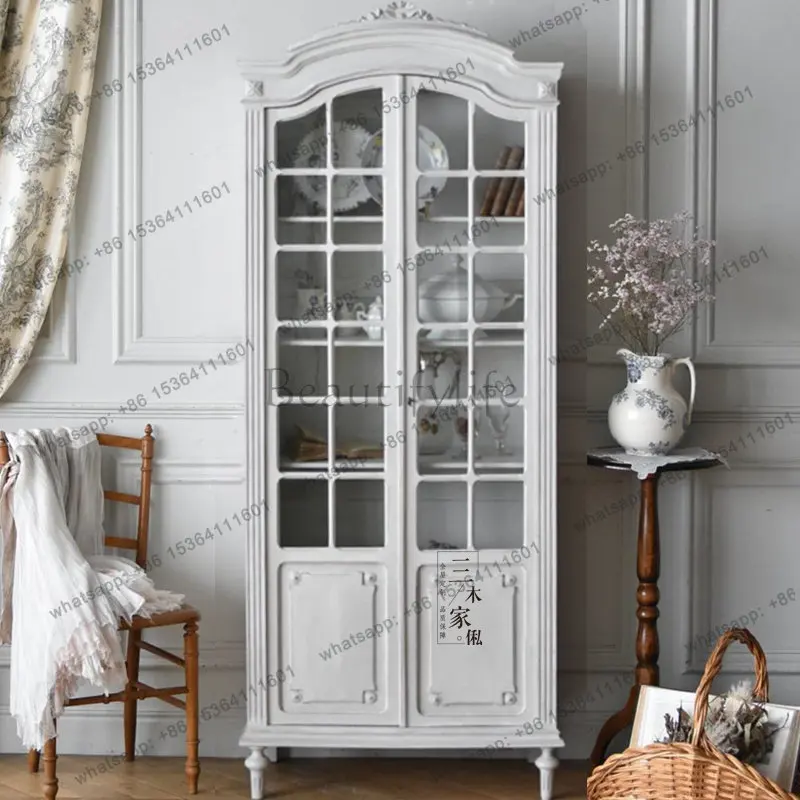 PJ French light complex large capacity double door glass dining side display storage cabinet can be customized