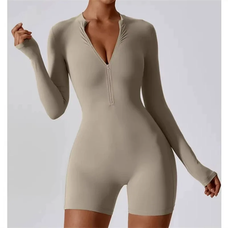 

Женское боди с длинными рукавами и молнией спереди, комбинезон для танцев, йоги и фитнеса