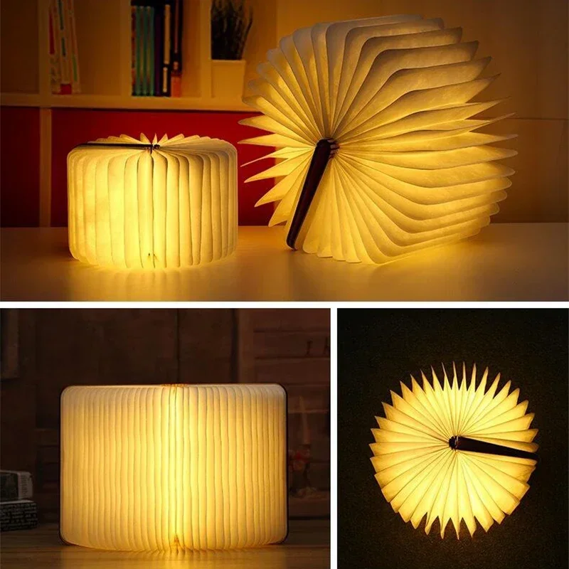 LED Wooden Book Lamp Creative USB Foldable Reading Light Children Birthday Holiday Gift Bedroom Bedside Decoration Night Light