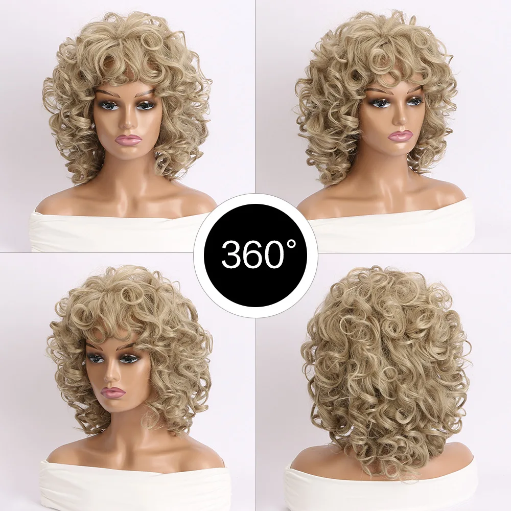 Perruques Synthétiques Courtes et Bouclées pour Femme, Perruque Naturelle, Noir, Blond, Marron, Or Clair, 03Utilisation, ixCosplay, Perruque de Cheveux à Degré de Chaleur