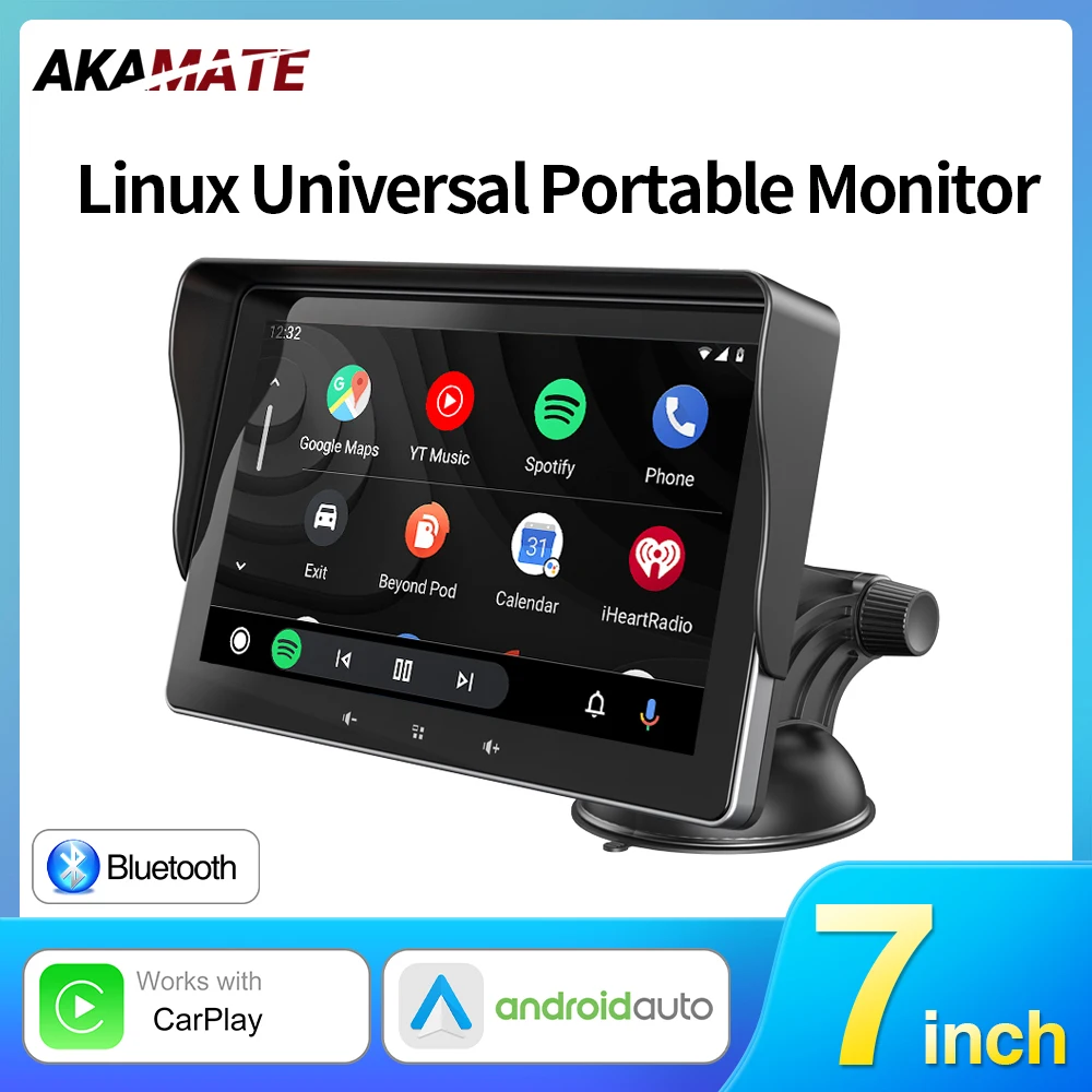 Car Radio Screen CarPlay Android Auto Multimedia Player Portable Display 7Inch Universal for Toyota Nissan Hyundai Bluetooth AUX