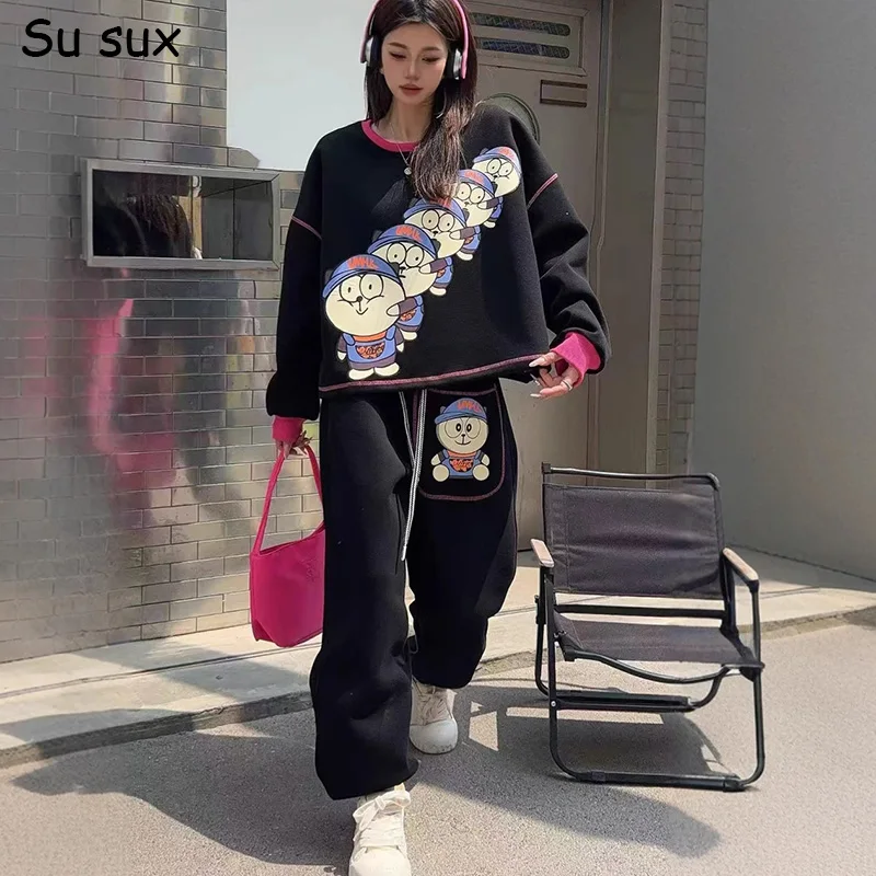 

Cartoon Print Pullover Hoodie Pant Sets Oversized Sweatsuits For Woman Y2k Clothes Japanese Korean Fashion New in Matching Sets