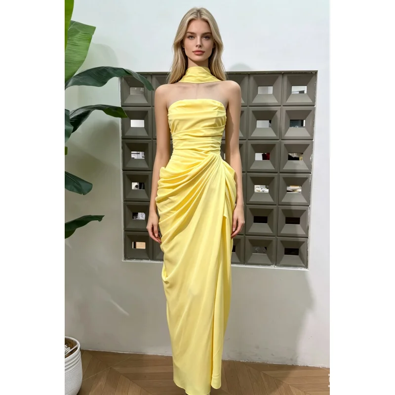Dresses For Women Strapless Midi Dress Tie Back Slim Evening Wedding Guest Club Gown Formal Outfit vestidos de fiesta elegantes