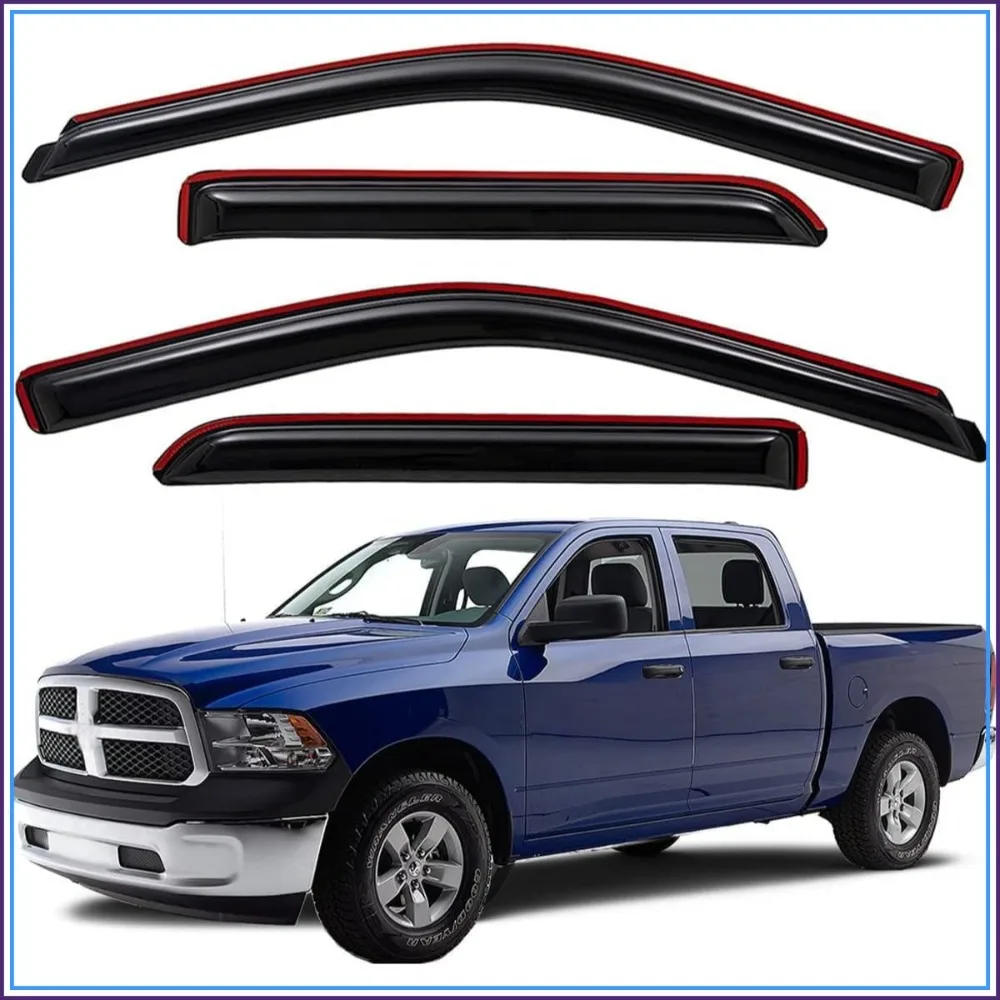 

In-Channel Wind Deflector Visor Rain Guard for 2009-2018 Dodge Ram 1500 Crew Cab; 2010-2026 Ram 2500 & 3500 Crew & Mega Cab; 2019-2024 Ram 1500 Classic Crew Cab, Smoke, 4-Pcs