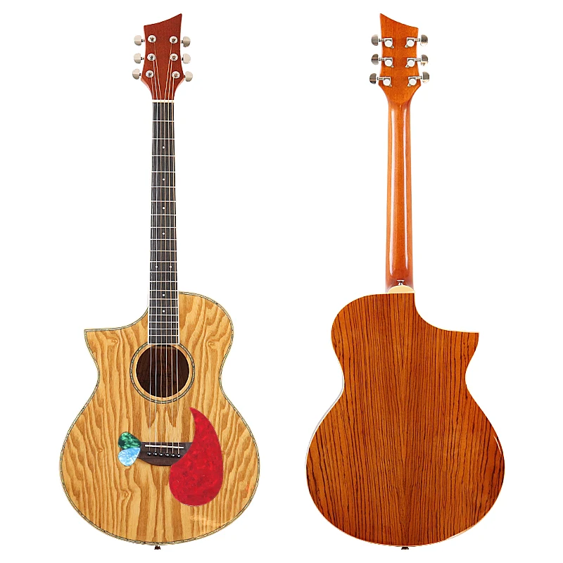 Left Hand 40 Inch Laminated Ashwood Top Acoustic Guitar Cutaway Design High Gloss 6 String Zebra wood Body Folk Guitar