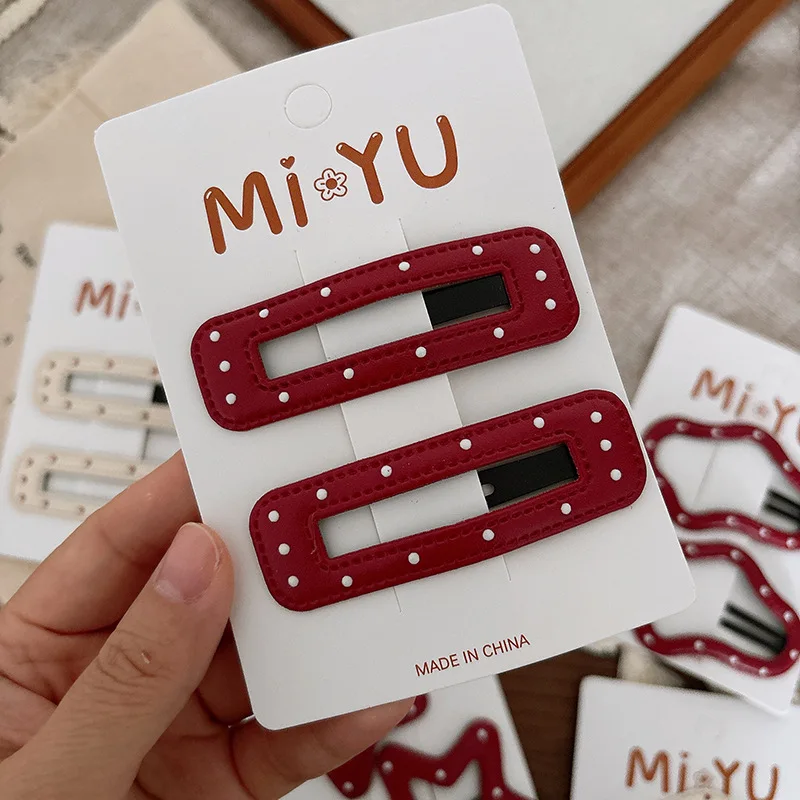 

Кожаные заколки для волос со звездами, 2 шт., красные заколки BB в горошек для девочек, нежные, нескользящие