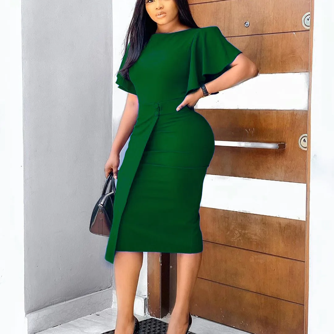 Stampa rican da donna Midi Dr Summer Crossbore Sve round Ne Slit Bodycon Profional ort Sve Tee-Ten-X Large