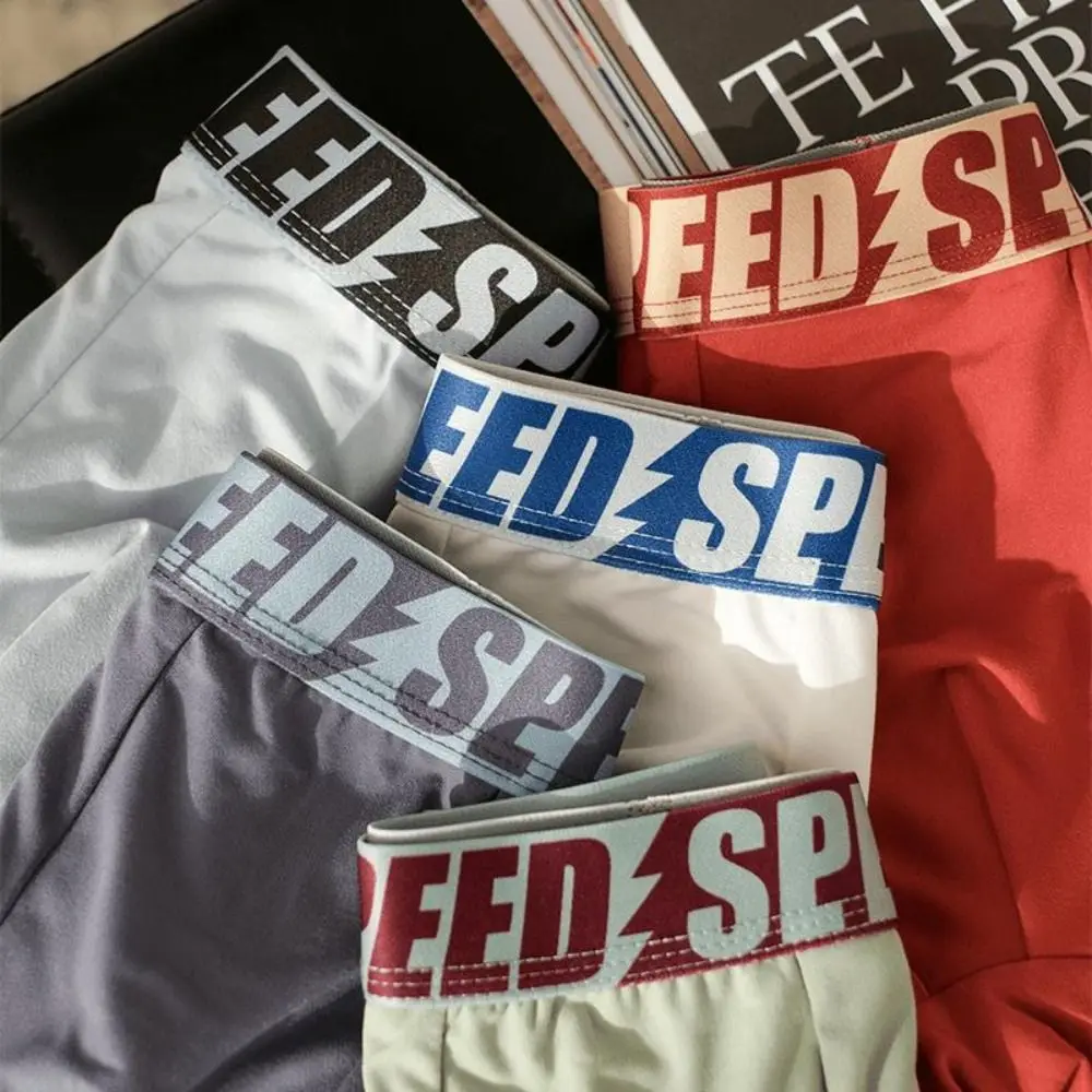 3PCS Fashion Plus Size Men's Boxer Briefs Mid Waist Seamless Letter Printed Panties Elastic Lingerie Shorts Underpants Gifts