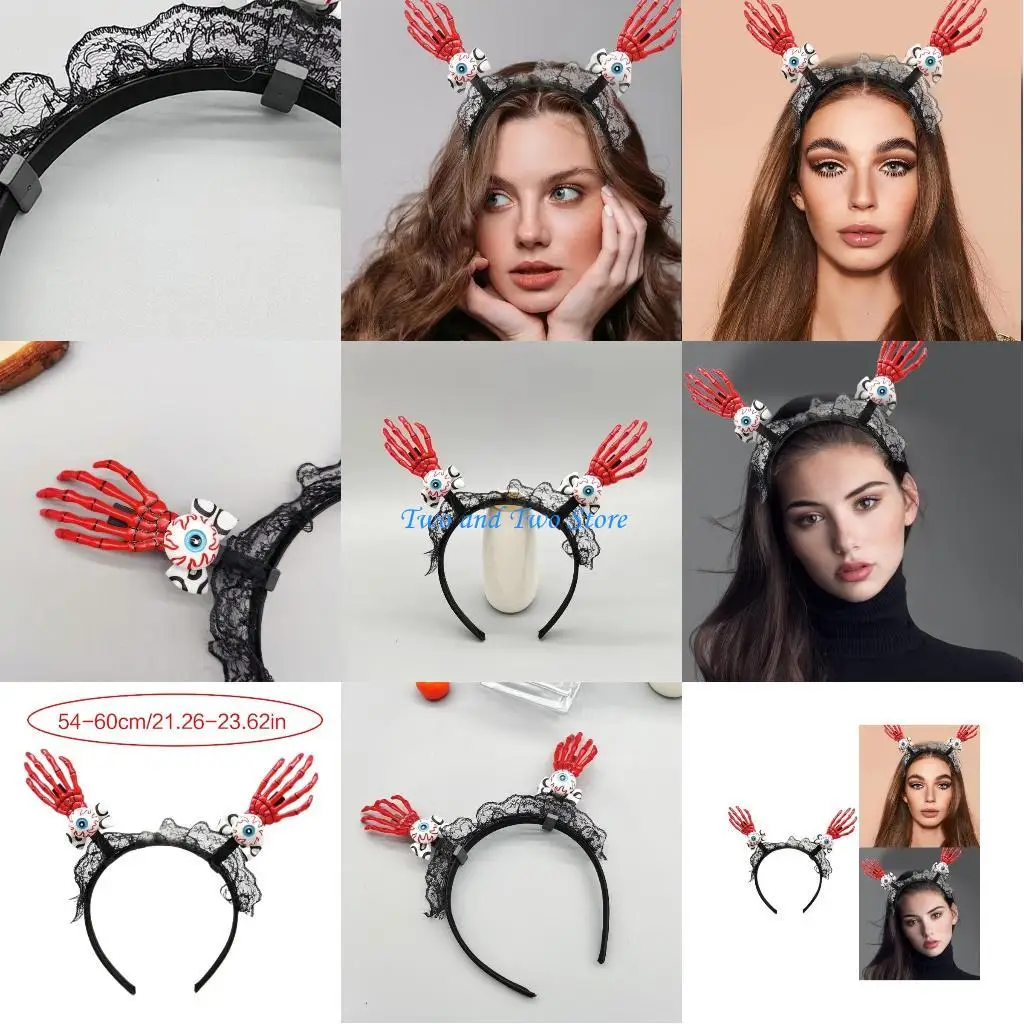 

HX6F Dark Skeleton Hand Headband Halloween Cosplay Masquerade Headwear Accessories Delicate Bloody Photo Props