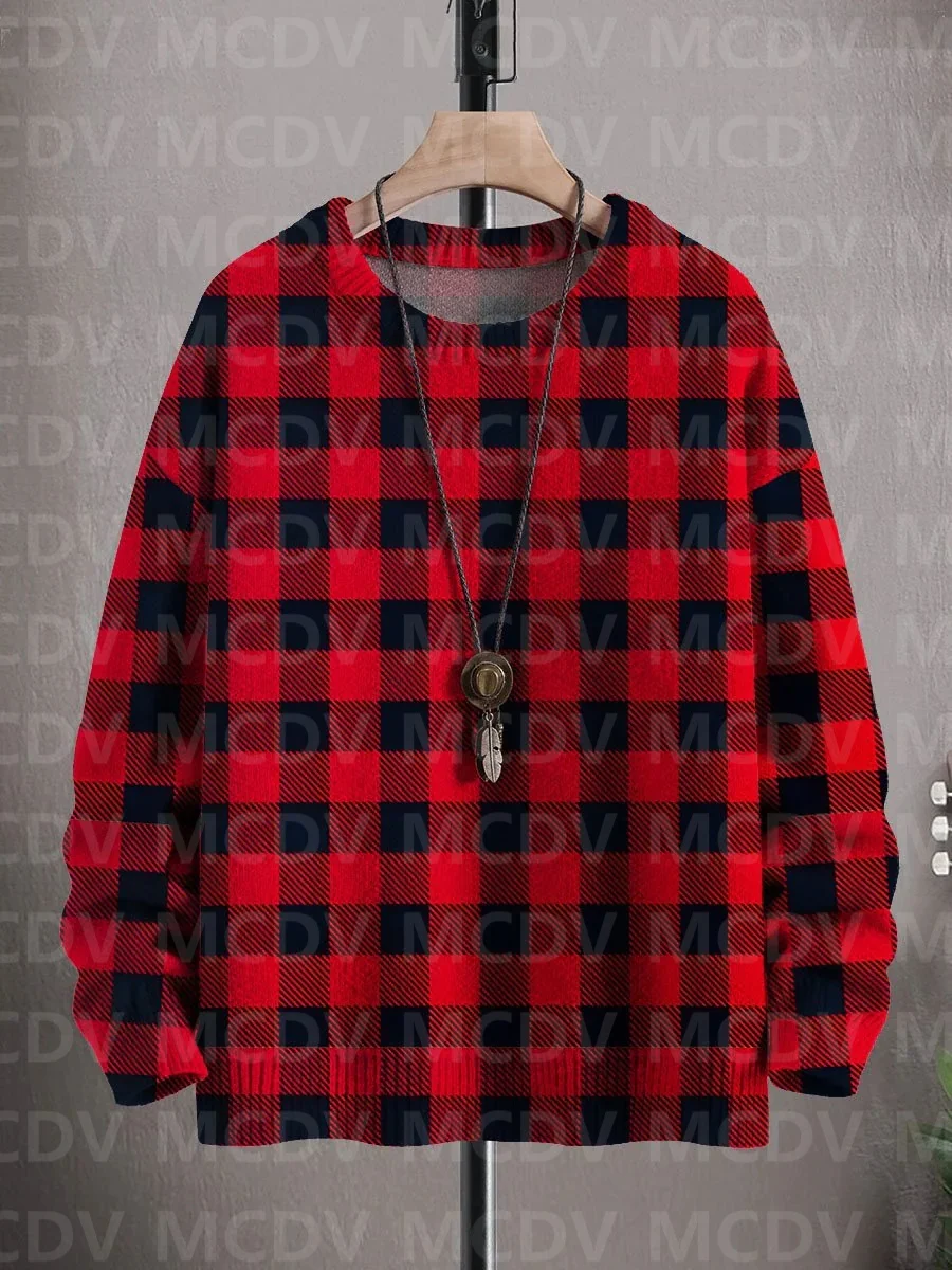 

Christmas Plaid Art Print Casual Sweatshirt Sweater Men's For Women's Pullover